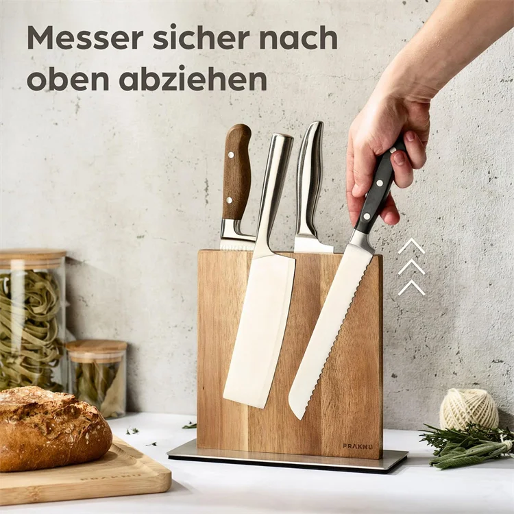 non-slip Magnetic acacia wood Knife Block with Strong Magnet on Both Sides