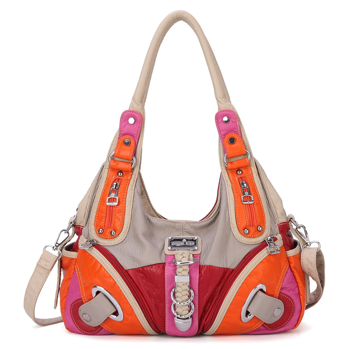 Angel Kiss Brand Tote Handbags New Arrival Women Patchwork Handbag Multi Color Combination Shoulder Bag PU Casual Tote Fashion