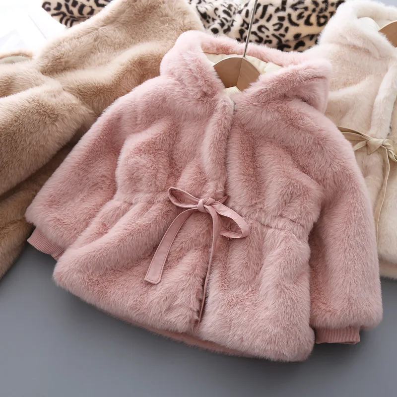 2326 Dropshipping Girls Toddler Kids Woolen Coat Baby Warm Shawl Imitation Fur Cotton