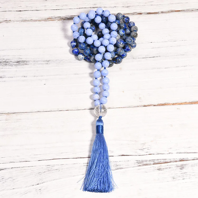 Natural 8MM Lava Stone Tiger Eye Bead Designs Necklace 108 Mala Bead Necklace Tassel Bangs Necklace