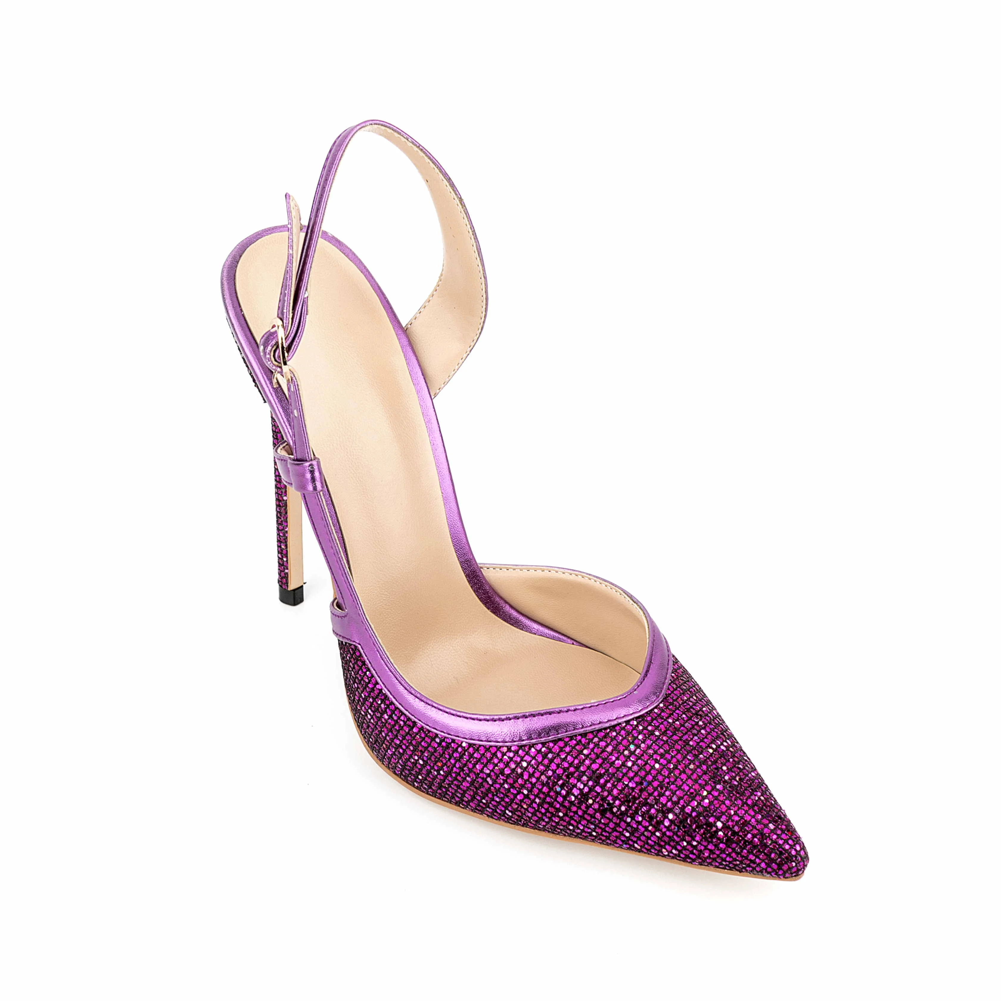 2023 New Arrivals Fashion Buckle Strap Pointed Toe 12cm High Heels Women Slingback Back Space Royal Blue Glitter Ladies Sandals