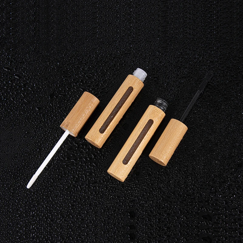 Empty Natural bamboo wood cosmetic perfume roll on glass dropper bottles lip tube container