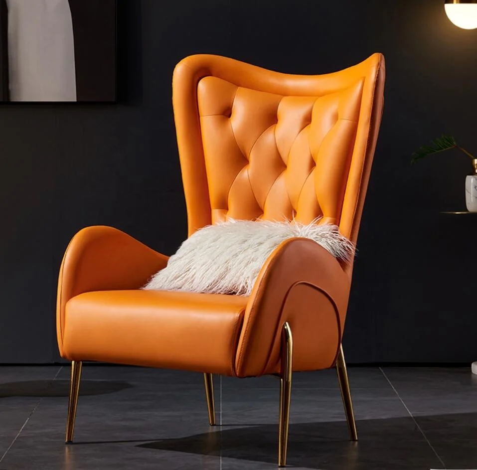 Luxury Hotel Hall Lobby Classic Design Wing Back Armchair Sofa Chairs Velvet Fabric Gold Stainless Steel Tufted Lounge Chair