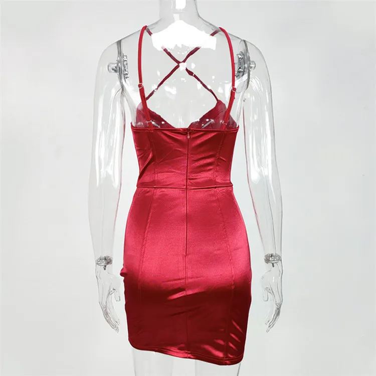 Wholesale New Silk Women Mini Night Bodycon Evening Party Dresses Satin Summer Sexy Ladies Club Dress