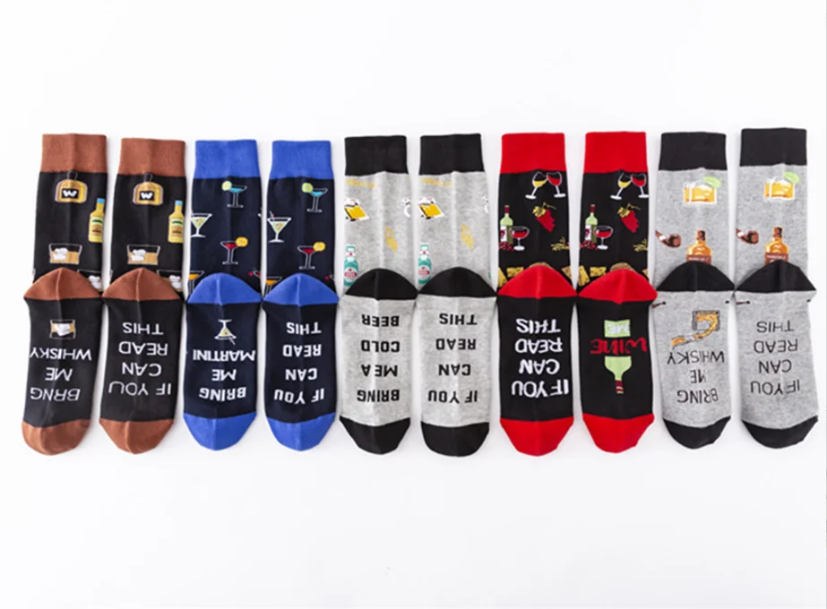 wholesale In Stock knitted jacquard beer socks fashion men dress socks