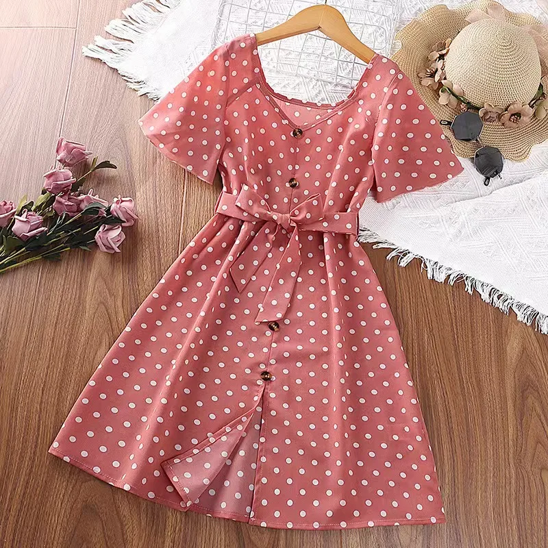 Summer 2023 Fashion 6 8 10 12 Years Old Age Child Teenage Clothing Short Designs Frocks for Girls Kids Flower Teen Girls Dresses