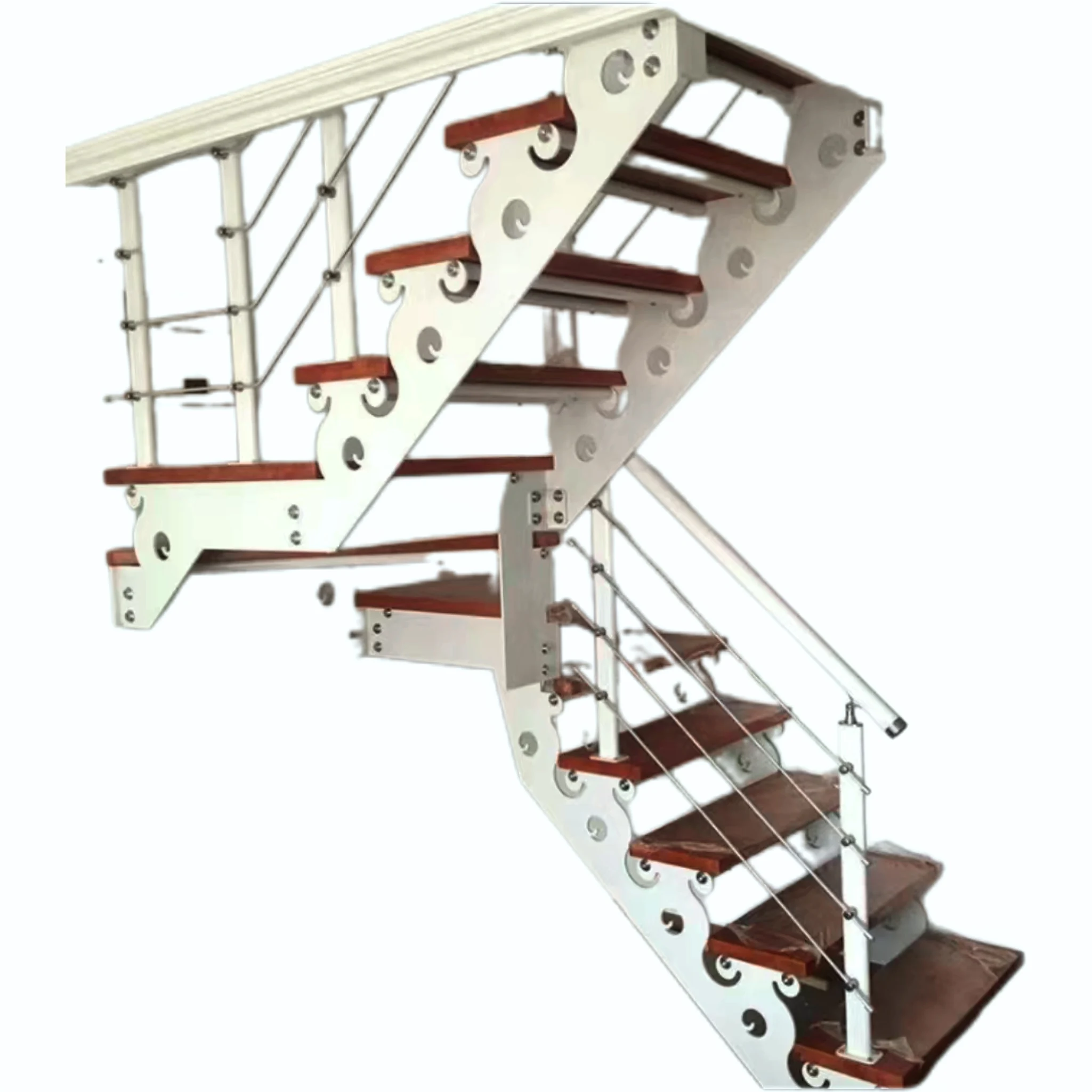 Professional customization double beam curved steel and wood stairs winding stair stringer staircase indoor