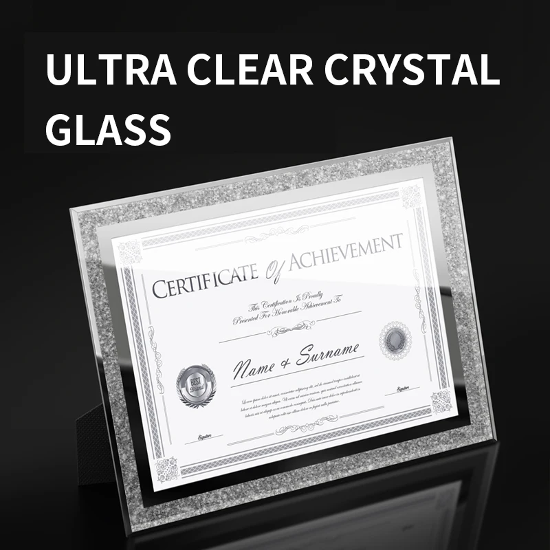 Amazon 4PCS in Box Crystal Glitter Glass Mirror Picture Frame Certificate Photo Frame Glass for Wedding Gift Home Decoration