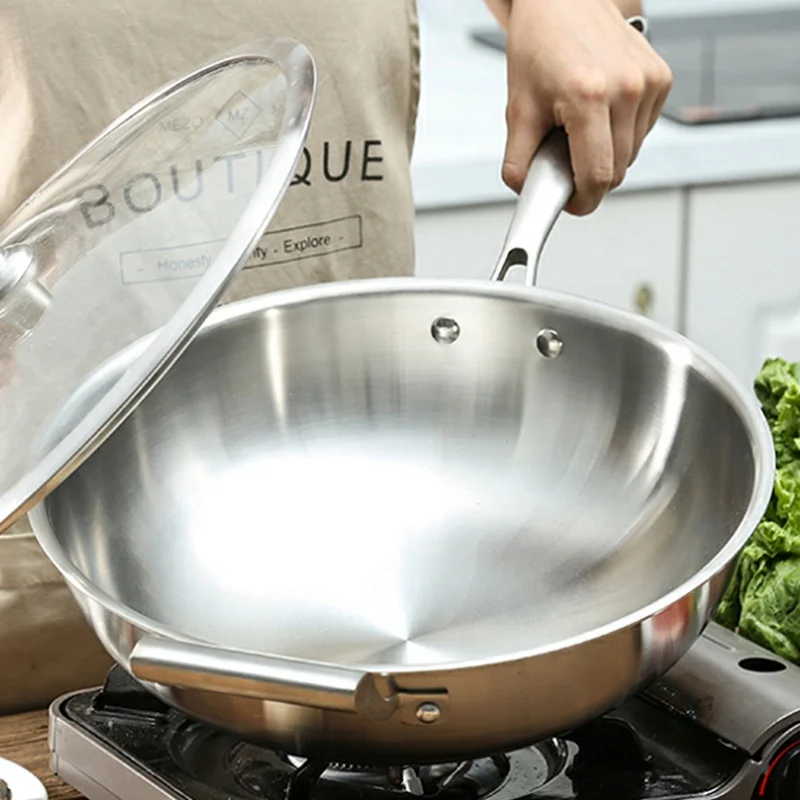 Wholesale General Use Round Panela Wajan Sarten Chinese Cooking Stir Fry Stainless Steel Wok Pan