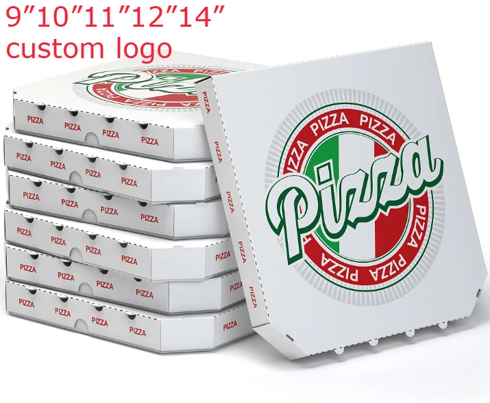 Custom print label pizza box white corrugated paper biodegradable 10 11 12 14 16 inches pizza packaging delivery boxes