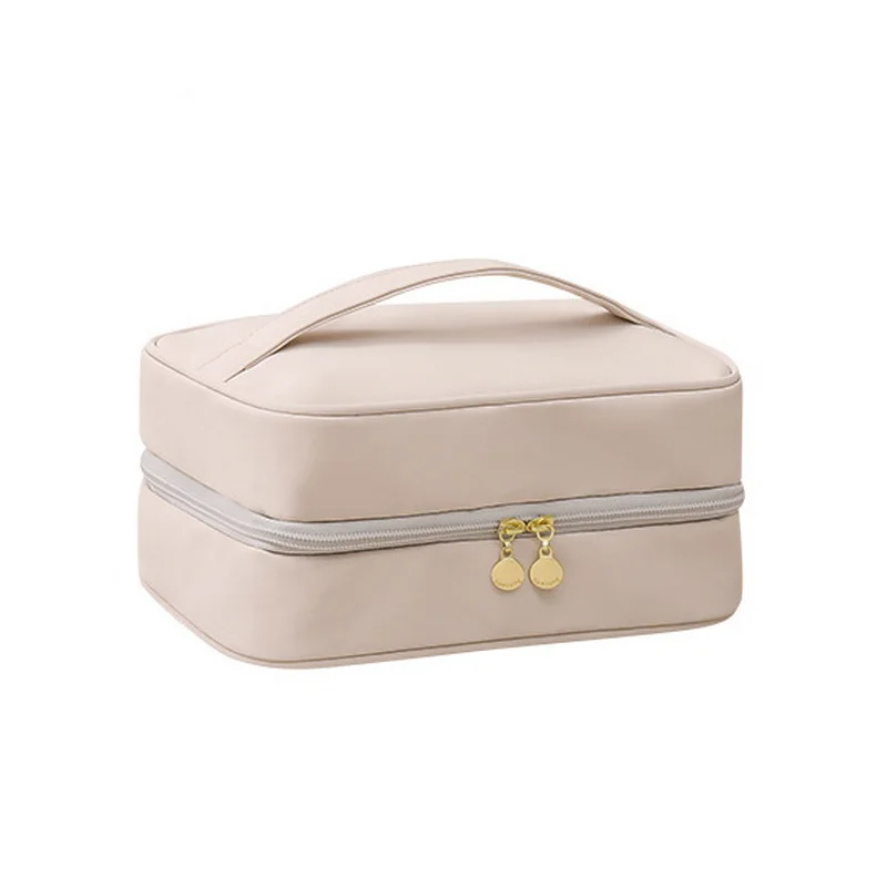 Hot sale luxury women toilet bath wash bag portable pu leather cream travel neceser toiletry cosmetic case bag with mesh pockets