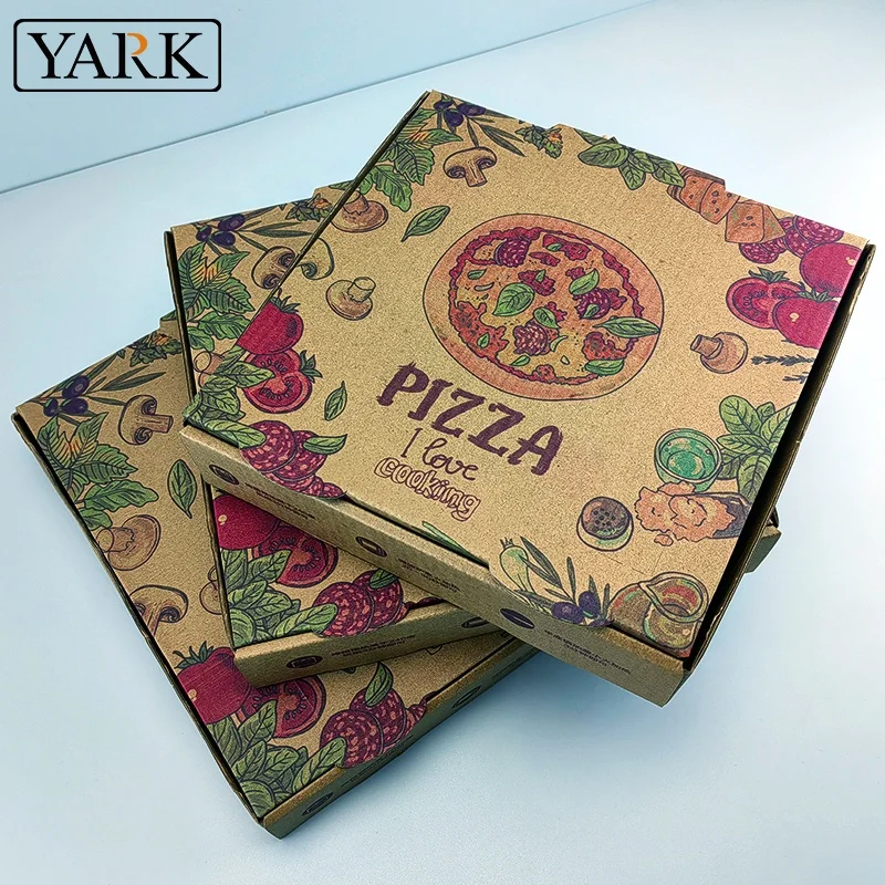 Custom size take away pizza packaging foldable kraft cardboard paper corrugated pizza box