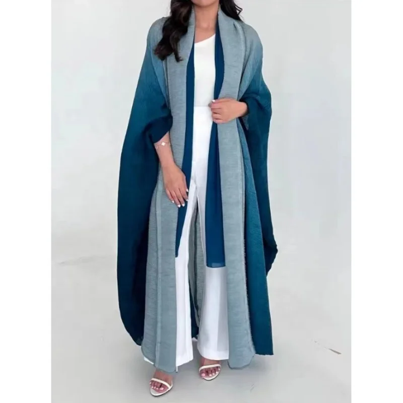 pleated coat female 2023 autumn new gradual color big bat sleeve scarf design long coat