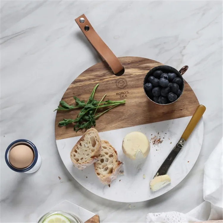 
High Quality Cheap Round 100% Acacia Wood Chopping Pizza Cheese Serving Tray And Marble Designs Cutting Boards With Handle 