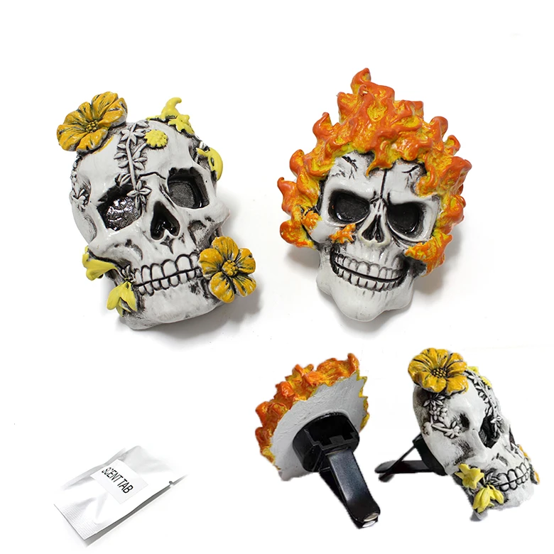 Resin Death Resin Mohawk punk flame skeleton figurine skeleton head statue Figurine Car Vent Clip Car Air Freshener