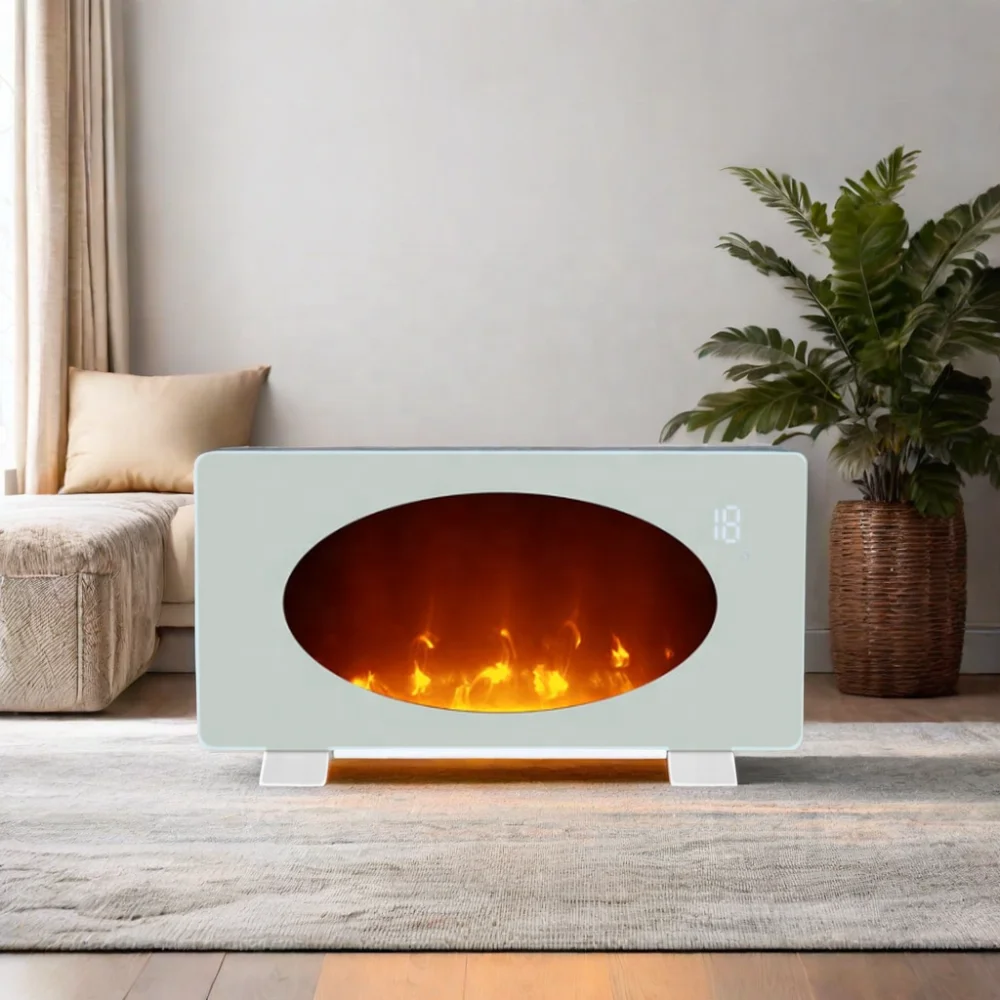 Custom 2000W Freestanding Glass Panel Electric Heater with LED Display WiFi Remote Control for Bathroom & Garden Decorations