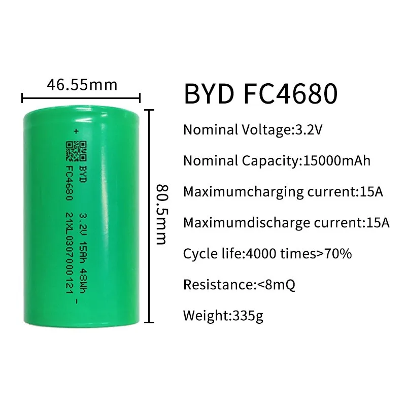 Глубокие циклы оригинальный аккумулятор A класса BYD 4680 3 2 В 15Ah LifePo4 FC4680 1C 15A для EV/E-scooter