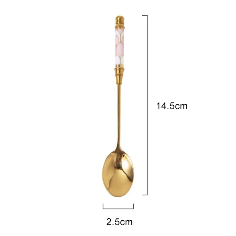 Gold-plated Spoon Long Handle Ice Cream Fruit Coffee Stirring Spoons Teaspoon Stainless Steel Tableware Dessert Cake Honey Spoon
