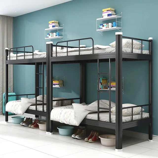 Cheap students double bed metal heavy duty iron bunk beds adult twin bed with storage cama de beliche de metallic