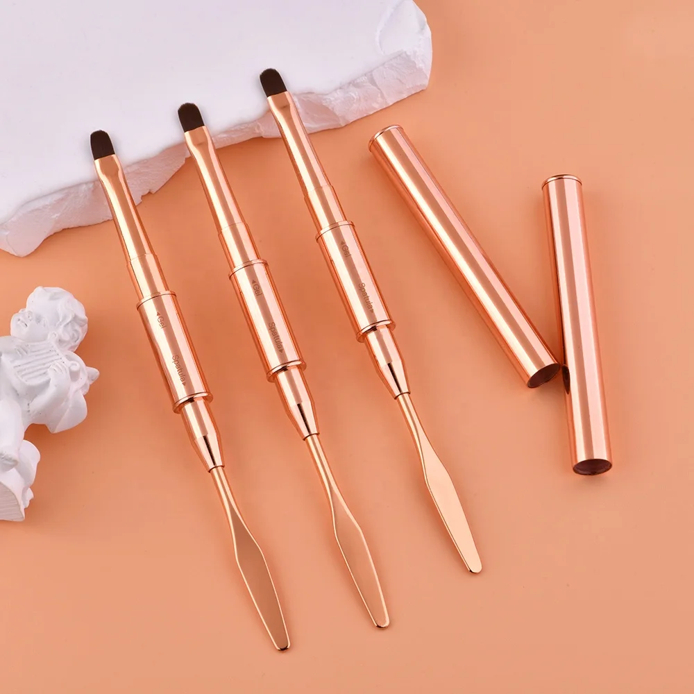 Роскошная розово-золотая металлическая ручка Высококачественная нейлоновая/колонковая Кисть для геля с лопаткой кисть гель-лака ногтей Пользовательский логотип