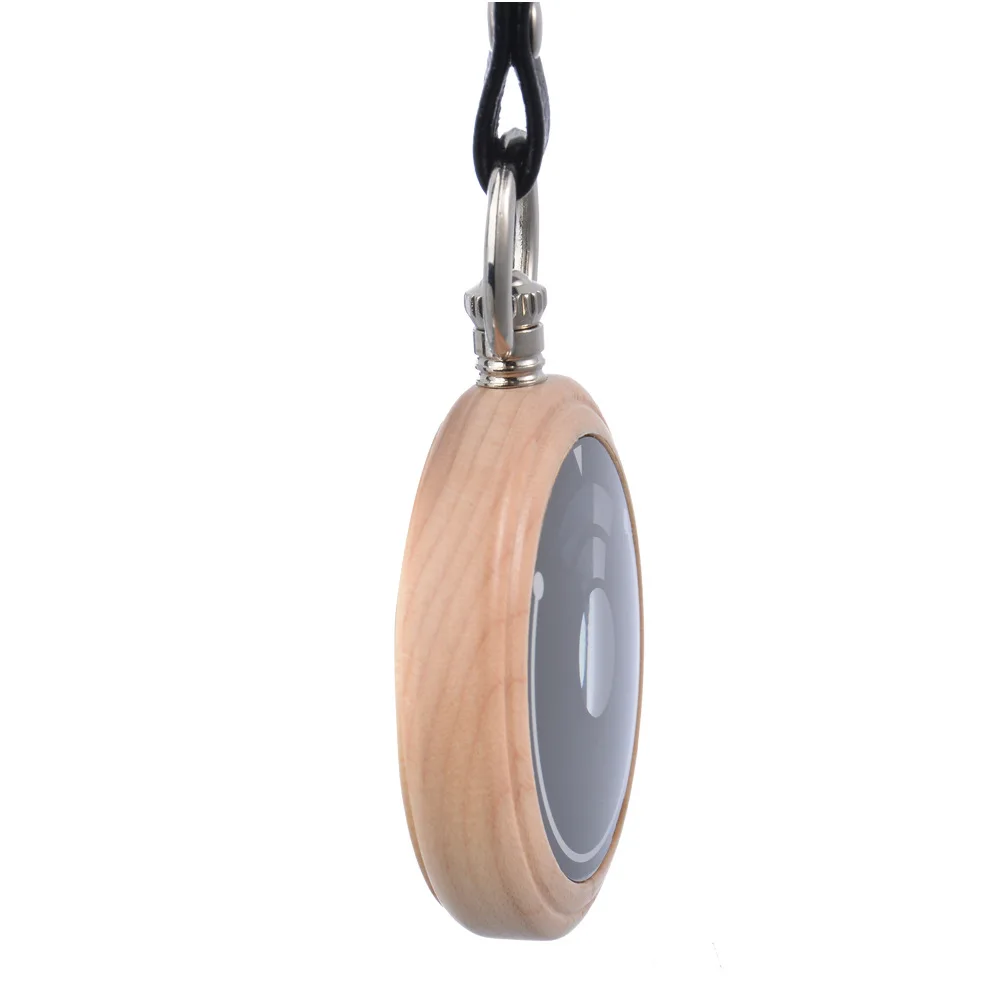 New Fashion Wholesale Quartz Movement Wristwatch Men Rounded Wooden Case Custom Made Pocket Watch With Leather Strap