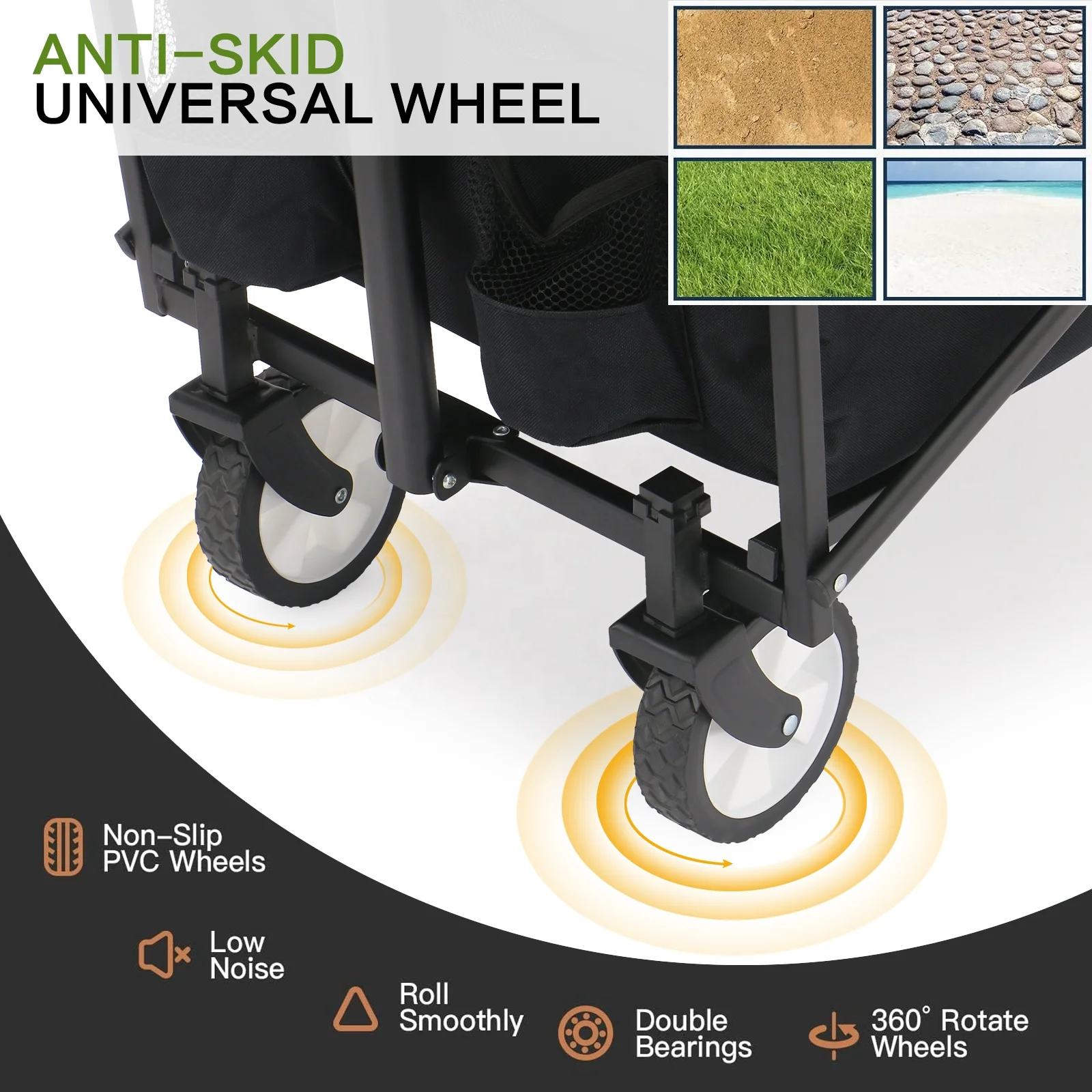 Eaynon Garden Beach Camping Cart Collapsible Folding Wagon Small Foldable Portable Outdoor Black Folding Car for Shopping 70L
