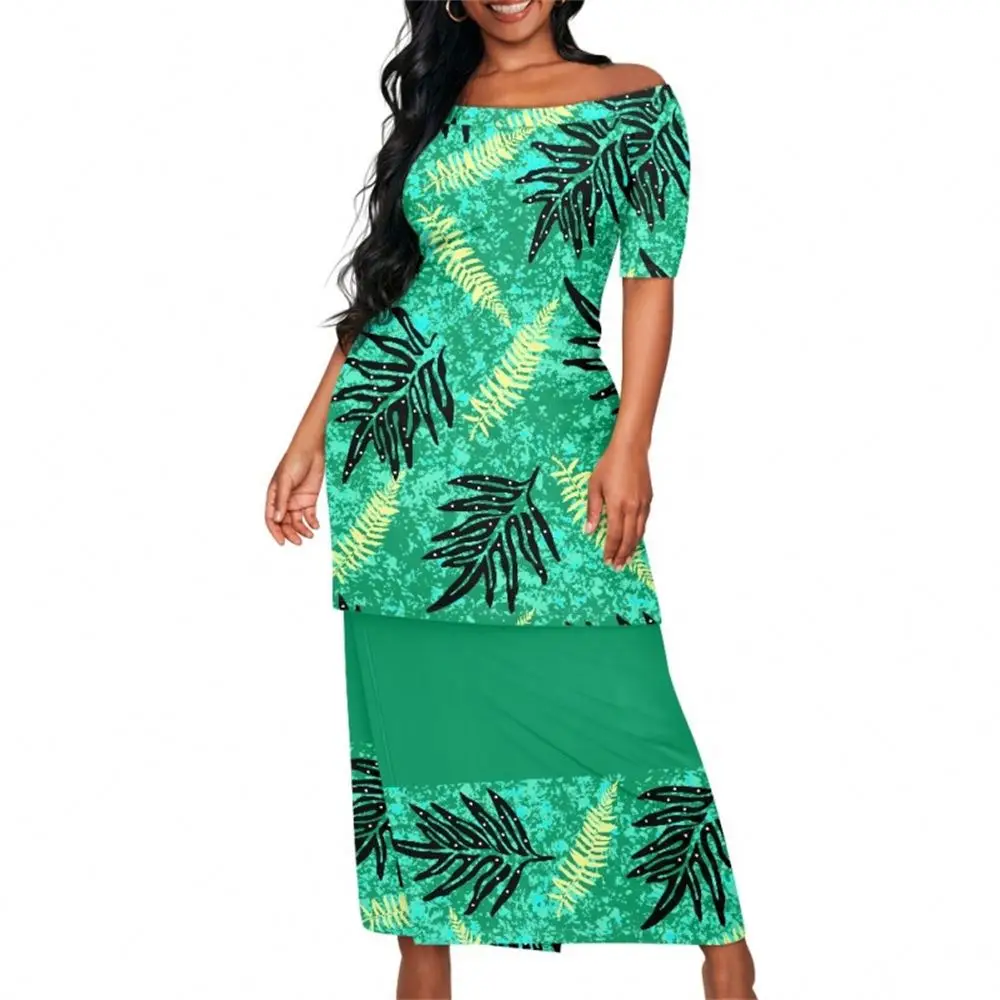 Hawaiian 2 Piece set Latest Island Style Dress Polynesian Tribal Clothing Samoa Puletasi Tapa Print Custom Dress For Women