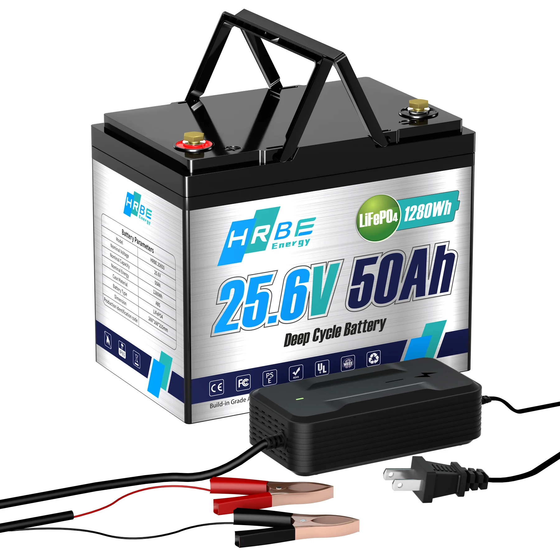 DE STOCK HRBEEnergy 24V 50Ah  LiFePo4 Battery Pack Built-in BMS RV Golf Cart Solar Storage Lithium Iron Phosphate Cell