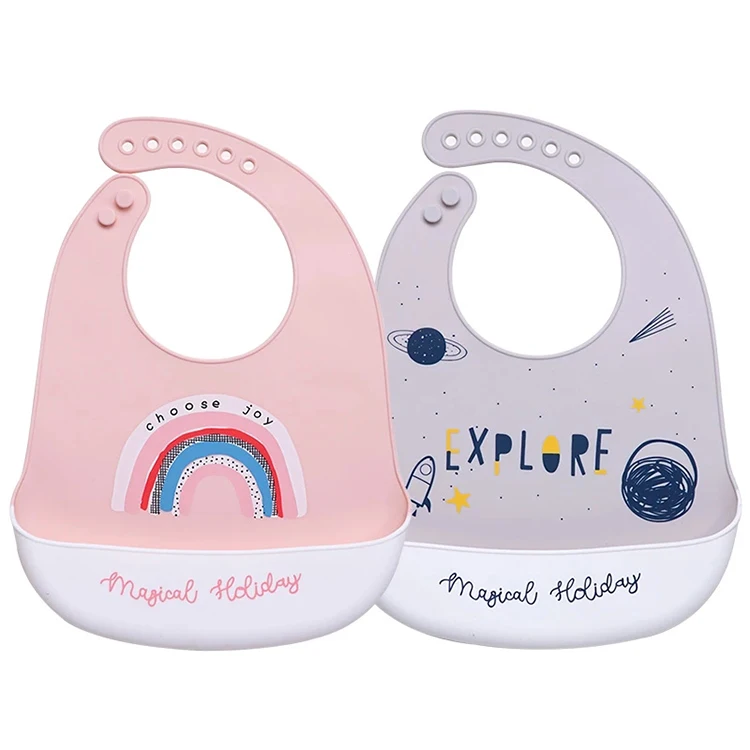 Amazon Baby Bibs Feeding Saliva Towel Cartoon Silicone Aprons Adjustable Bib Newborn Baby Stuff Bandana Baby Bibs