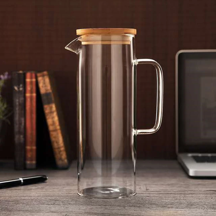 1500ml large capacity clear borosilicate heat resistant glass teapot juice with bamboo lid