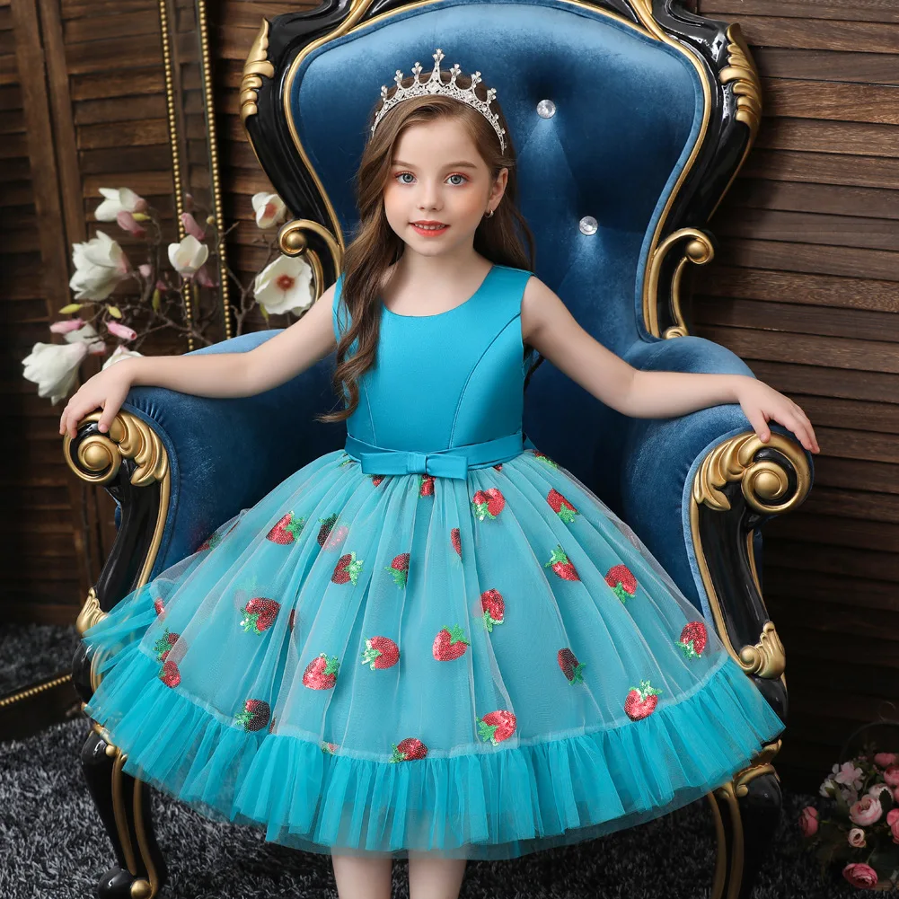 Factory Direct Wholesale Sequin Christmas Strawberry Elegant Show Party Girl Dresses