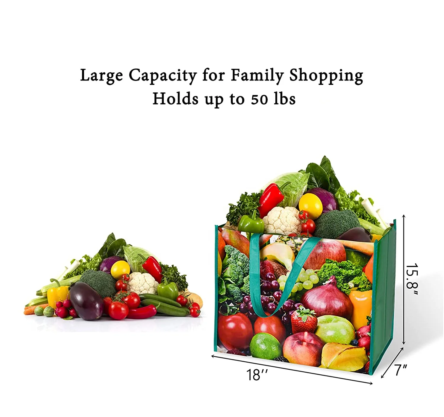 Складная продуктовая сумка для покупок прочная легко моющаяся очень большая оптовая продажа из нетканого материала фруктов и овощей с ручками