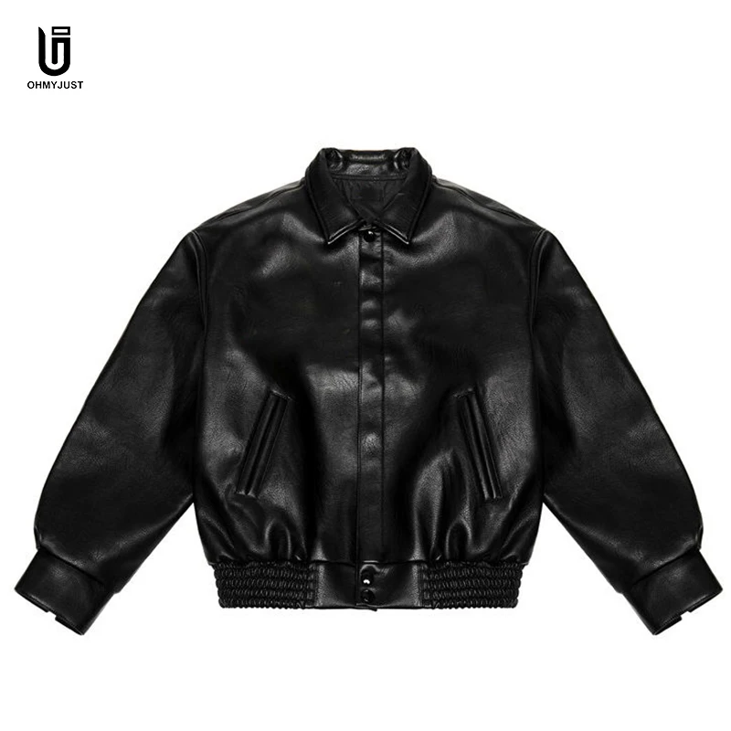 Custom Embroidery Logo Blank Elastic Bottom Motor Leather Loose Baseball Bomber Leather Jackets For Man