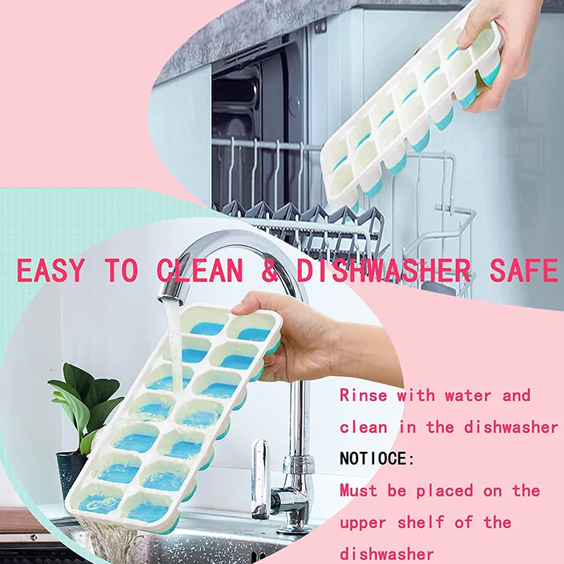 Durable and dishwasher safe stackable silicone ice cube mold ice cube tray with lid and bin