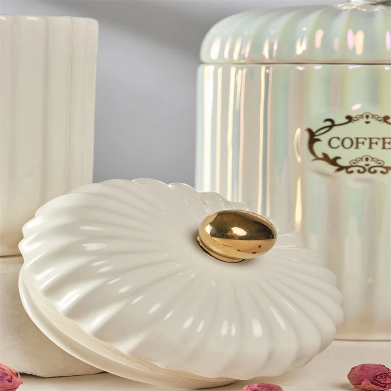 2023 wholesale home goods gold plating  food  glossy  storage sugar jar tea  coffee canister  with lid