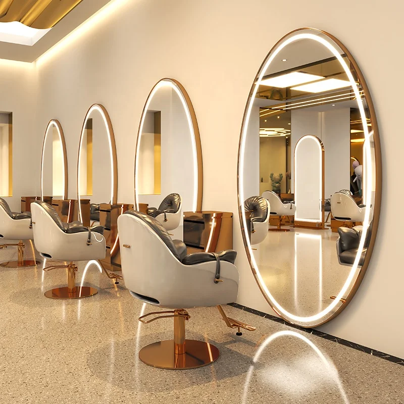 Luxury extra large floor round salon barber station modern hair salon equipment set furniture mirror station