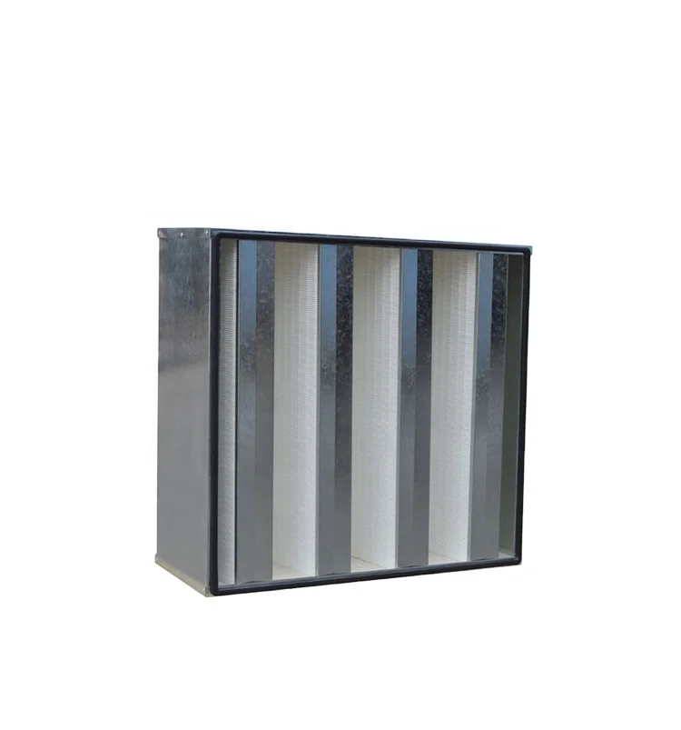 H14 V Bank Air Filter Big Airflow Stainless Steel Galvanized Frame Box Type Cleanroom HEPA Filter