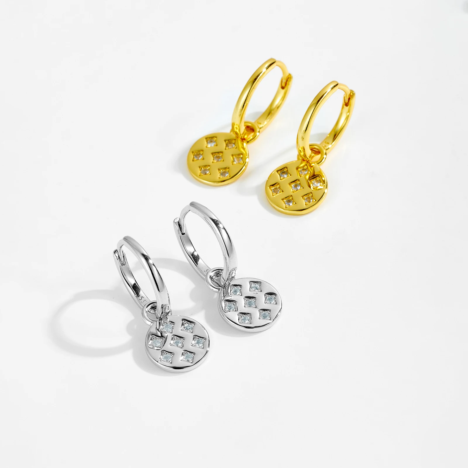 FUAMAY Fashion 925 Sterling Silver Geometric Coin Pendant Earrings Dainty Blue Center Drop Hoop Earrings For Women