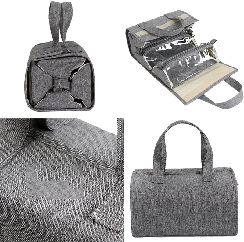 Hanging Roll Up Makeup Bag Toiletry Kit Travel Organizer 4 Removable Storage Bags Organize Cosmetics First Aid Personal Care