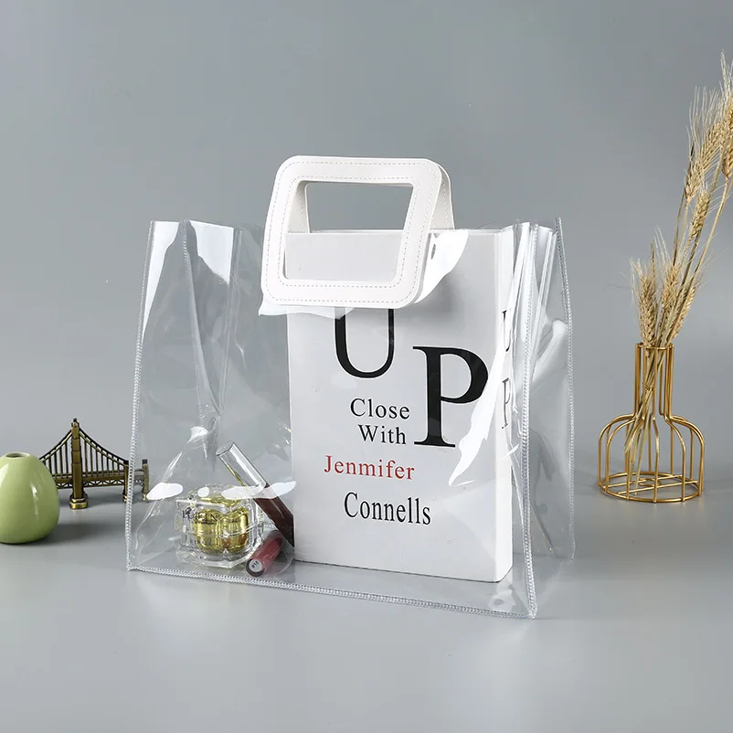 customizable hologram laser transparent PVC plastic tote bags shopping handbags with logo good quality gift bag beach bag