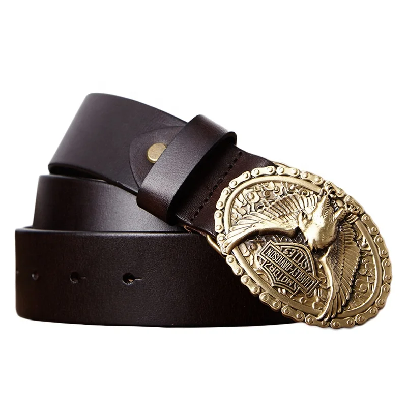 Italian Leather Man Waist Belt with Eagle Buckle