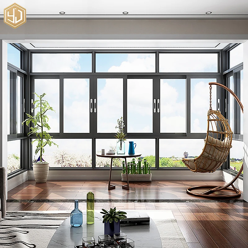 Simple Design 3C Tempered Glass Windows Aluminum Sliding Window For Villa