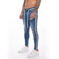 European and American 3XL new design white slim ripped small foot skinny denim jeans men