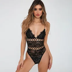 Best selling lace stitching circle hole backless sling ladies adult lace teddy mature women sexy lingerie