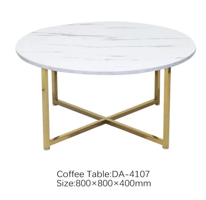 Light luxury coffee table slate top indoor living room table with elegant golden chromed plating iron leg dining table