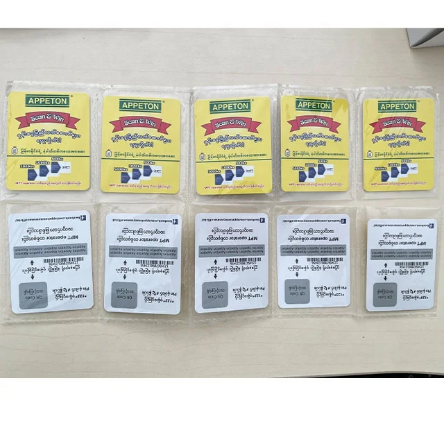 Customized MPT 1 in 1 Top Up Card Paper Scratch Card  Reload Card Recharge Voucher Top Up Voucher Prepaid Voucher