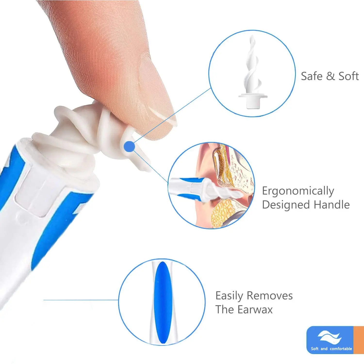 Spiral Earwax Cleaner Set Q Grips Ear Wax Removal Tool Reusable Ear Gadget Safe Ear Cleaner with 16 Pcs Soft Replacement