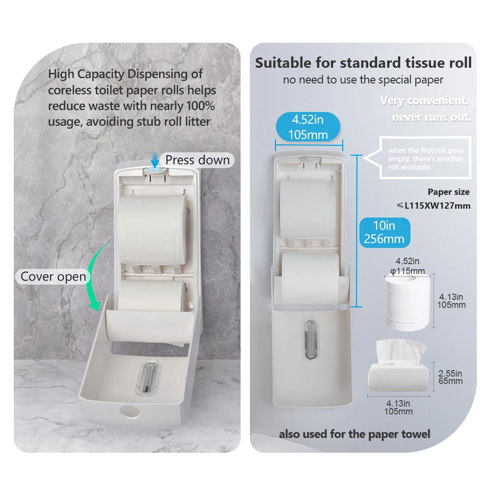 Hot sales Toilet Kitchen dispensador de papel Wall mounted ABS plastic tissue box paper holder Dual roll paper towel dispenser