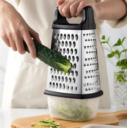 Box Grater Stainless Steel with 4 Sides Best for Parmesan Cheese Vegetables Ginger Large Size
