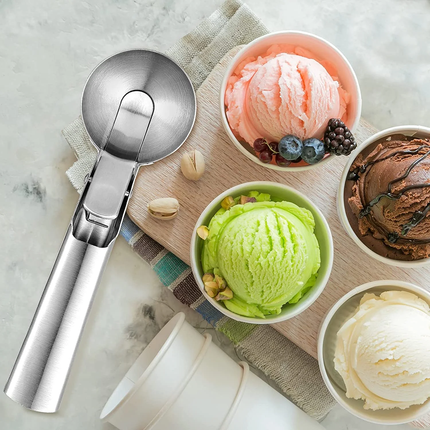 Premium Ice Cream Scoop with Trigger Ice Cream Scooper Stainless Steel, Heavy Duty Metal Icecream Scoop Spoon Dishwasher Safe